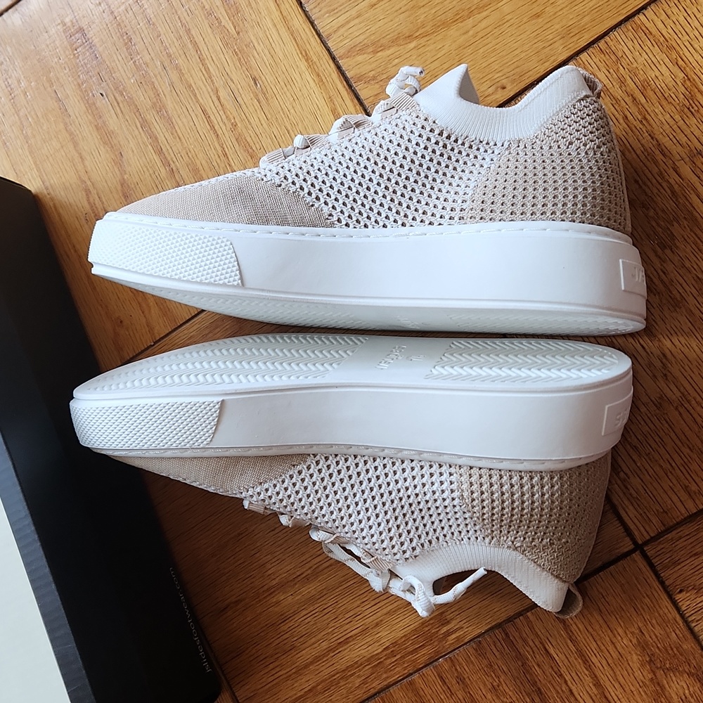 J Slides NYC white/nude Duchess lace-up knitted sneakers - Picture 4 of 14